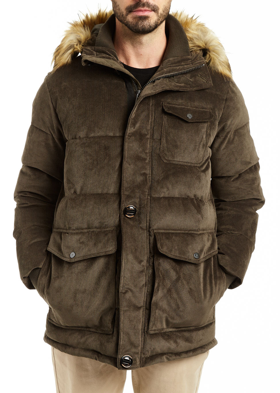 CORDUROY PARKA ATTACHED HOOD